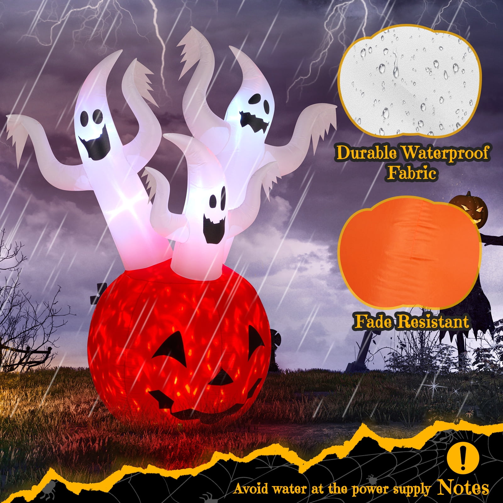 Astoutdoor Halloween Inflatable Pumpkin Ghost Outdoor Decoration, 5.9 ft Blow Up Yard Decor with Built-in LED Lights