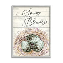 Stupell Spring Blessings Bird Nest Nature Holiday Painting Gray Framed Art Print Wall Art