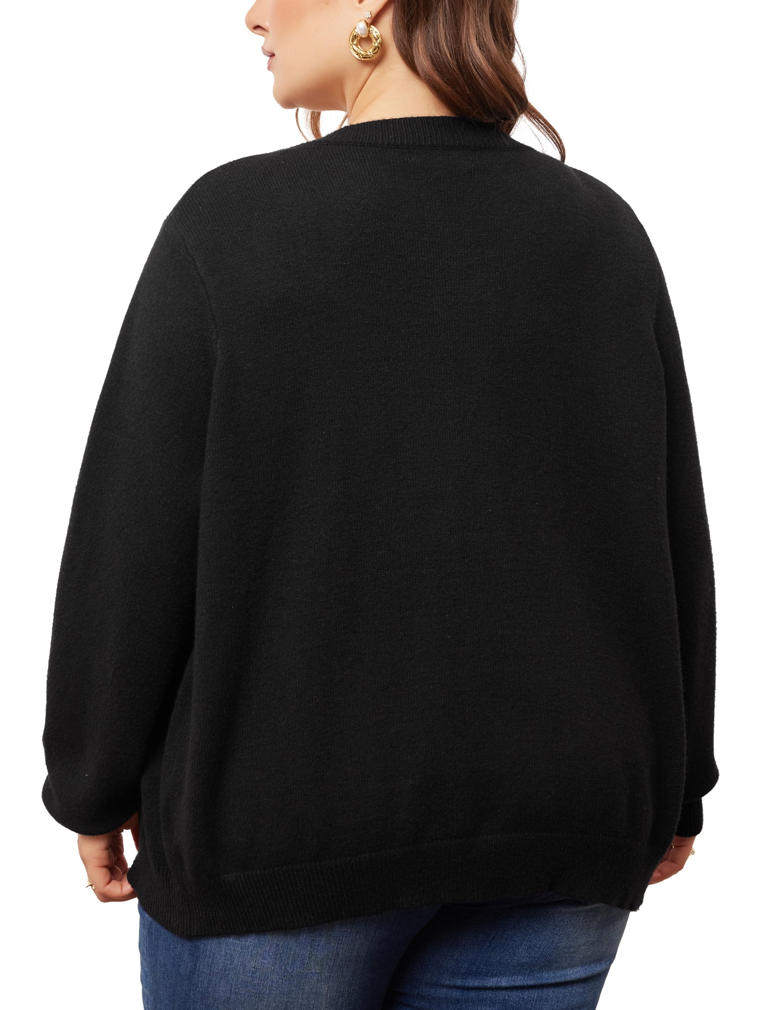 DARING DIVA Women's Plus Size Button Down Crew Neck Cardigan Sweater 3X Black
