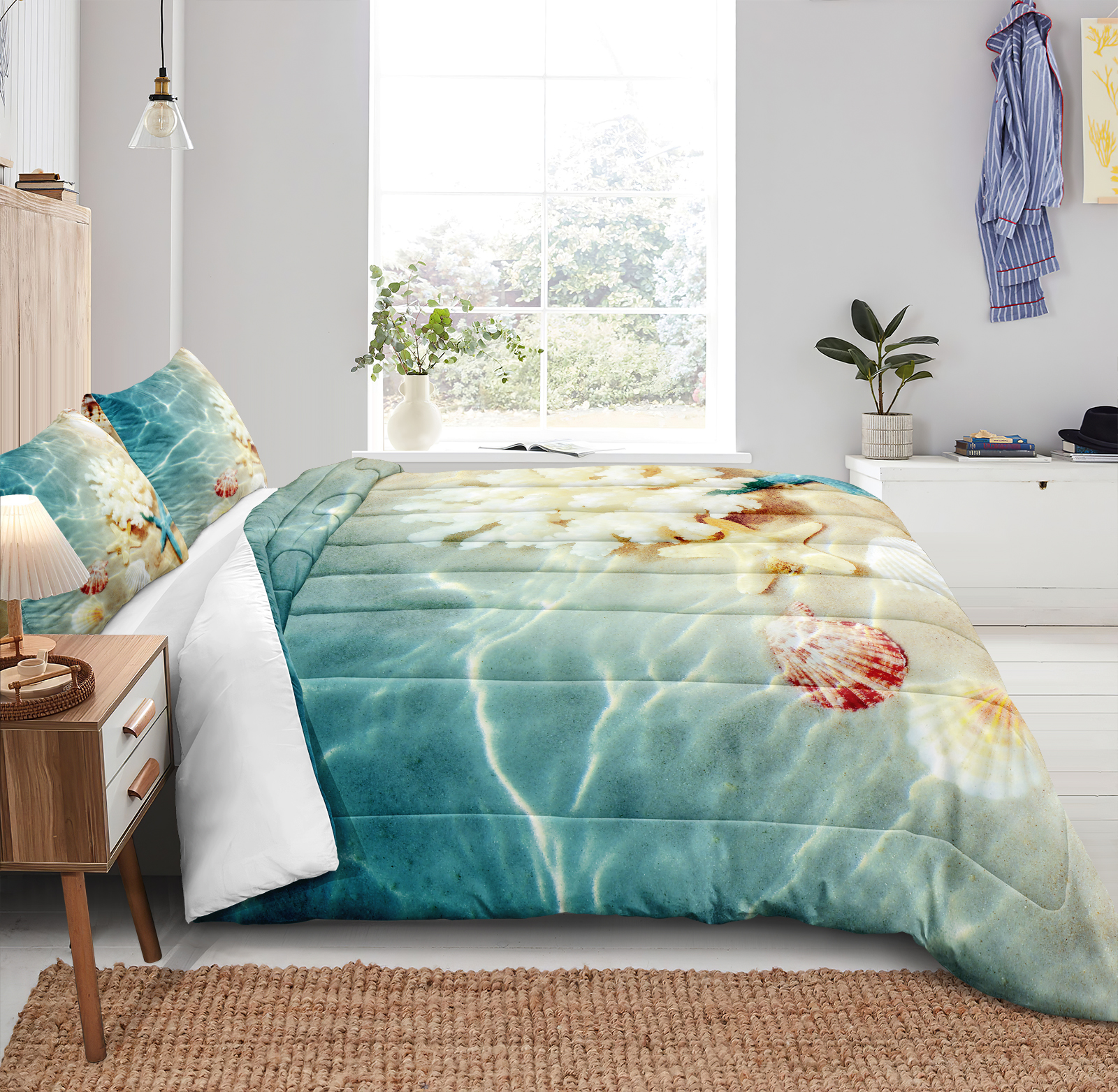 Move Over Ocean Comforter Set Queen Beach Bedding Sets Coastal Starfish ...