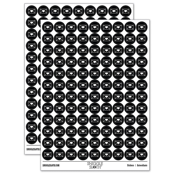 Envelope with Heart 200  Round Stickers - Black - Gloss Finish - 0.50" Size