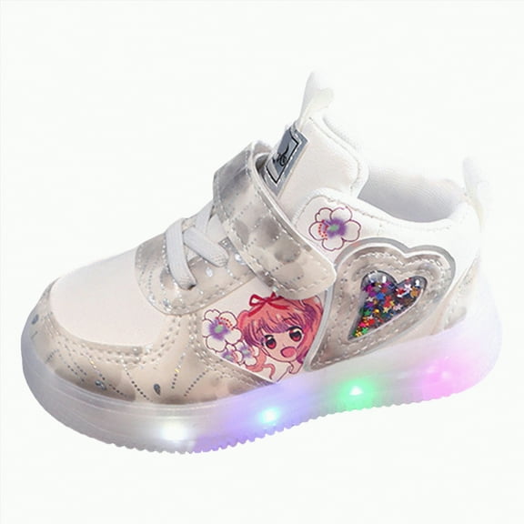 Ccpelsie Boys Girl Light Up Shoes Lightweight LED Flashing Breathable Mesh Walking Sneakers for Toddler and Little Kids(White,7)