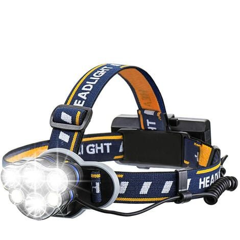 Super bright headlamp, rechargeable LED lamp LED headlamp with 6 LEDs 12000LM 8 light modes with USB cable