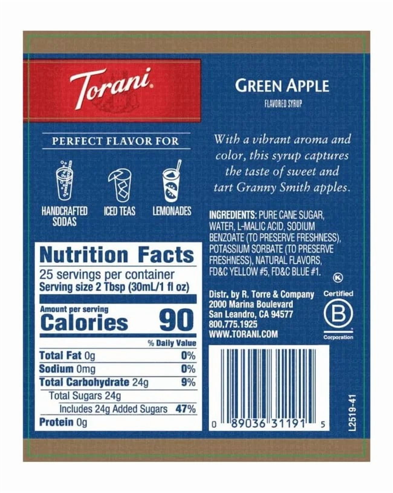 Torani Green Apple Flavouring Syrup, 25.4 fl oz (750ml) Glass Bottle with Absol Gold Pump