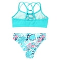 thumbnail image 4 of Yruioon 2Pcs Girls Swimsuit Strappy Back Crop Tops with Bikini Bottoms Swimming Set Cute Beach Wear Leaf 8, 4 of 5