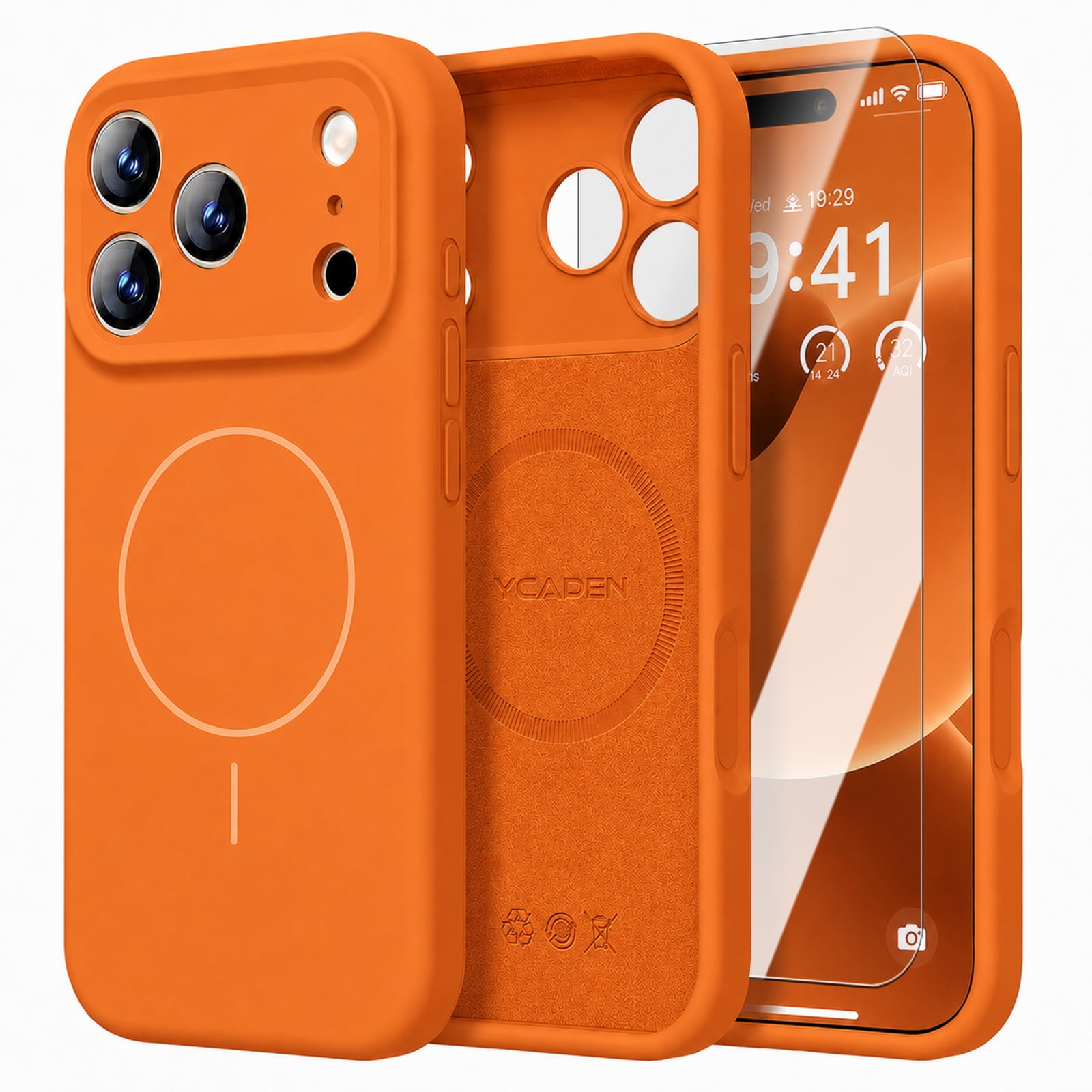 Dteck Magnetic for iPhone 17 Pro Max Case with Screen Protector, Compatible with MagSafe, Integrated Silicone Camera Control Cover,Orange