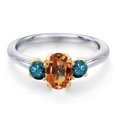 thumbnail image 3 of Gem Stone King 10K Two Tone Gold Ecstasy Mystic Topaz and Blue Diamond Engagement Ring for Women | 1.30 Cttw | Oval 7X5MM | Gemstone November Birthstone | Size 9, 3 of 6
