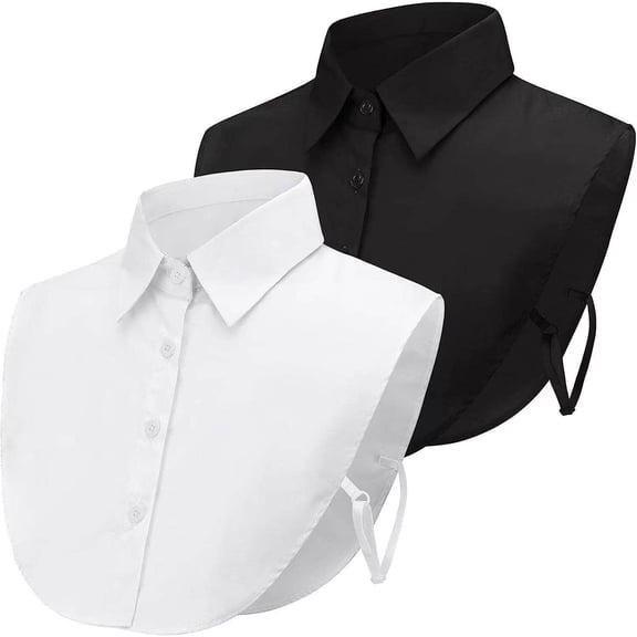 2 Pack Fake Collar Detachable Dickey Collar, Classic Shirt Blouse Fake Collared Shirt for Women, One Size