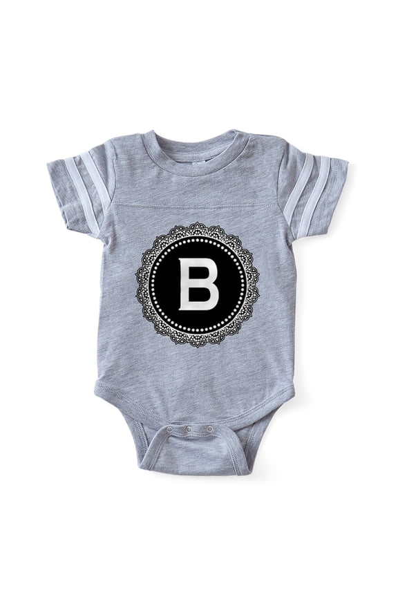 - Monogram Medallion B - Cute Infant Baby Football Bodysuit