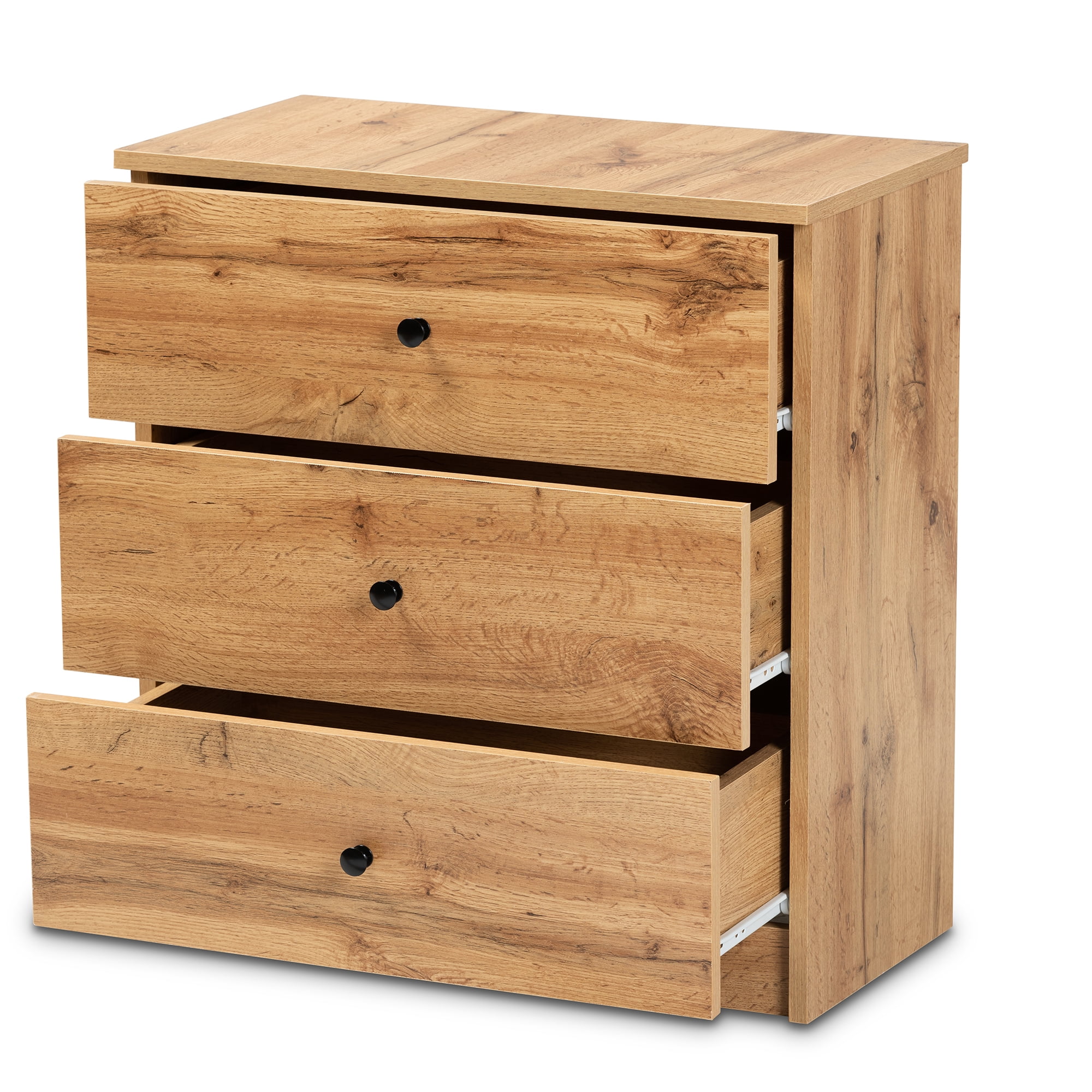 Baxton Studio Decon Modern and Contemporary Oak Brown Finished Wood 3-Drawer Storage Chest