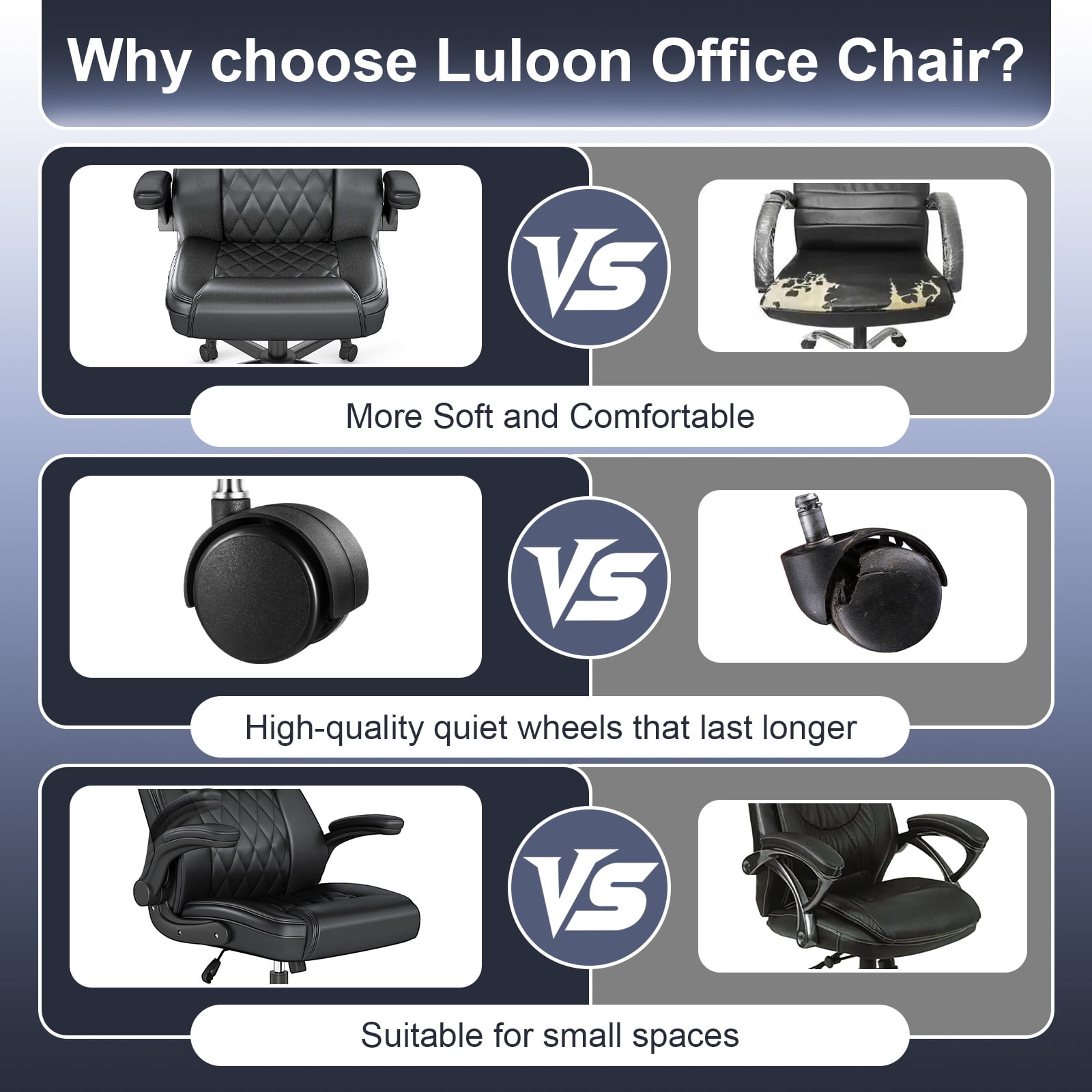 Mid-Back Executive Office Chair, Black PU Leather, Diamond-Stitched, Adjustable Armrests, Lumbar Support, Ergonomic Swivel Desk Chair