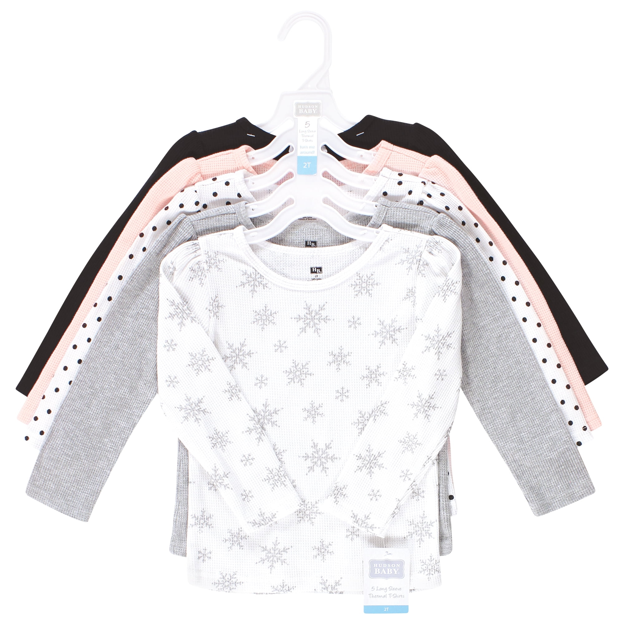 Hudson Baby Infant Girls Thermal Long Sleeve Tees 5pk, Snowflake, 6-12 Months