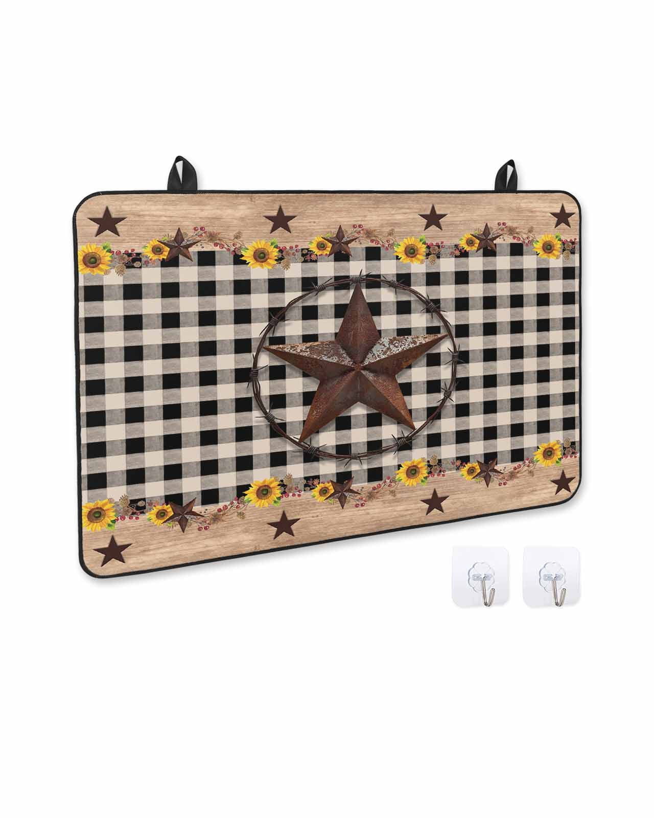 nqOlkjepod Large Induction Cooktop Protector Mat 24"x21", Farmhouse Vintage Stove Top Covers for Electric Stove, Western Country Star Brown Plaid Stove Burner Cover Mats, Glass Top Stove Cover