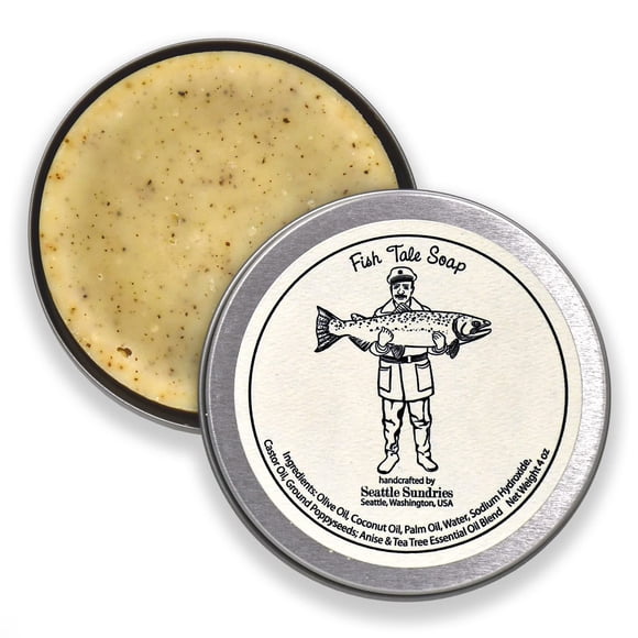 Jabón de anís y árbol de té, regalo de pesca para hombres y mujeres, 1 (4 oz) jabón de barra hecho a mano para combatir el olor natural en una divertida lata de regalo de Seattle Sundries