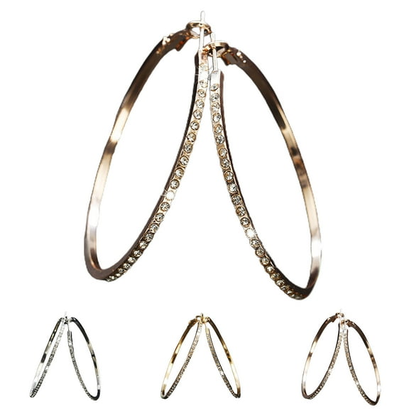 Meidiya Large Rhinestone Hoop Earrings for Women Rhinestone Crystal Big Circle Hoops Stud Earrings Fashion Bridal Wedding Jewelry,Gold/Rose Gold/Silver Plated Jewelry for Party