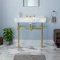 thumbnail image 2 of White Console Bathroom Sink 35.5" Wide Wall Mounted Belle Epoque Porcelain Sink with Brass Bistro Legs, Soap Dish and Widespread Faucet Holes Combo Renovators Supply , 2 of 9