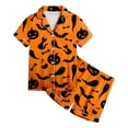 thumbnail image 5 of felwors Halloween Pajamas Short Sleeves Collared Tops Shorts 2pcs Outfits Halloween Nighie Gifts Preppy Clothes(6-7 Years,Orange), 5 of 5