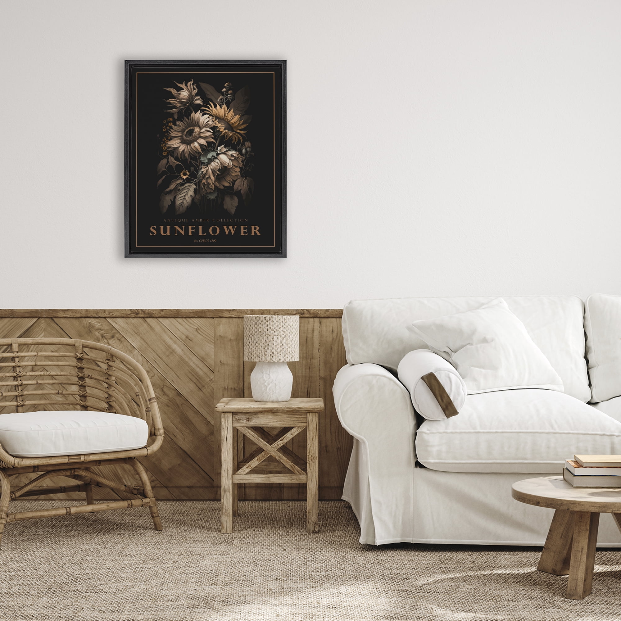 Stupell Industries Antique Sunflower Bushel Black Framed Floater Canvas Wall Art, design by Christopher Giampietro