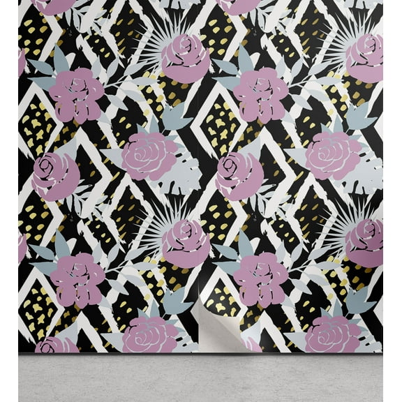 Ambesonne Botanical Peel & Stick Wallpaper for Home, Grunge Blossoms Pattern, 13"x36", Multicolor