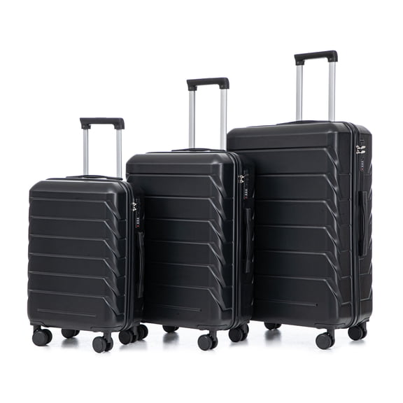 Alvantor 3Pcs Luggage Set, ABS Hardside Spinner Suitcase with Combination Lock, 20/24/28 Inch, Black