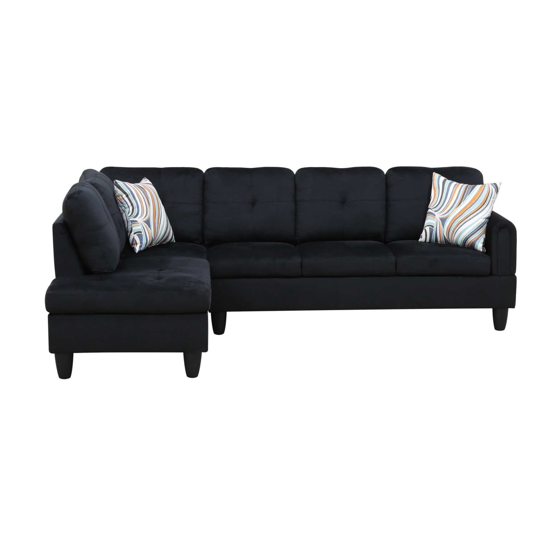 Hommoo Flannel L Shaped Sectional Couch and Sofa Set, Modern Living Room Furniture Set, Left Side, Black
