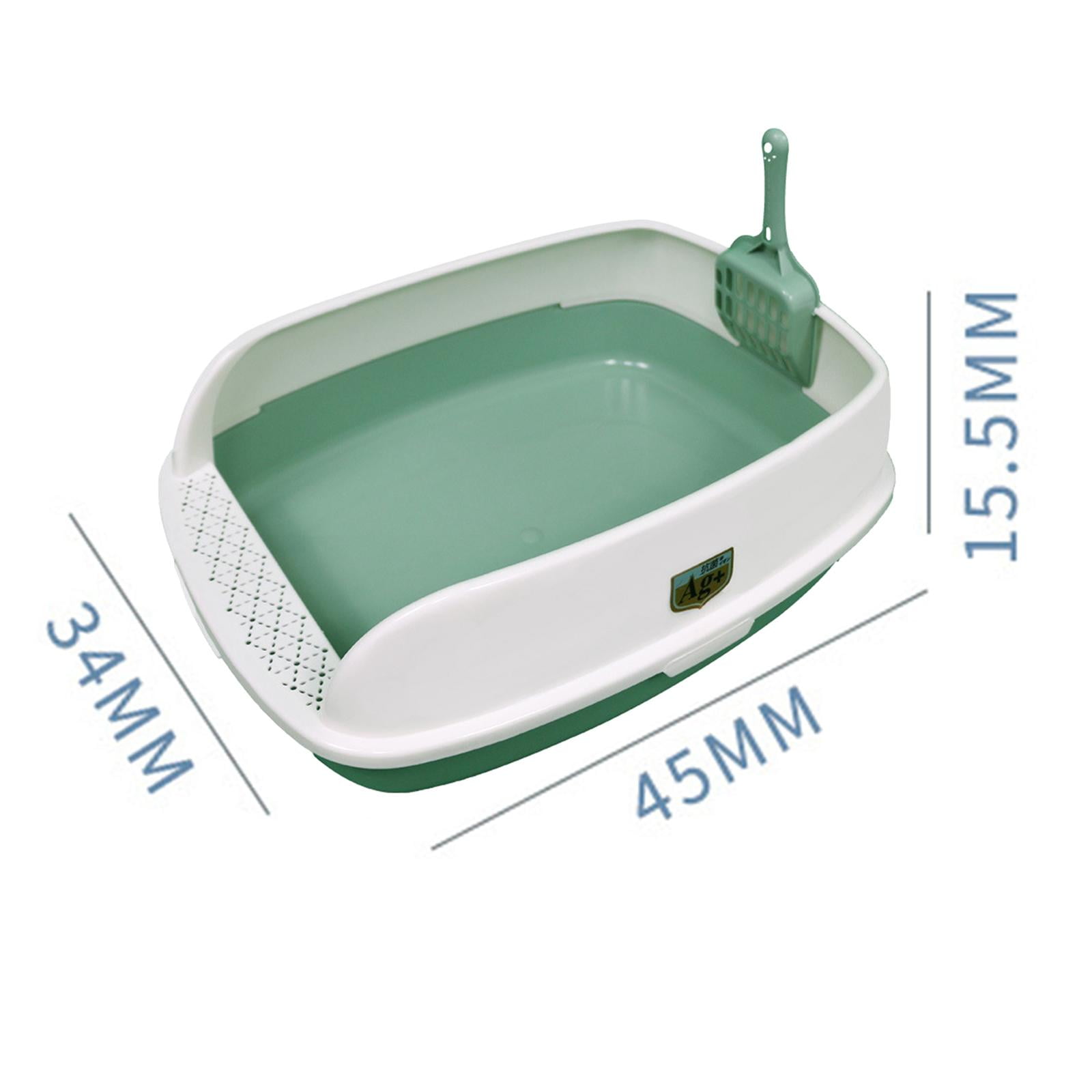 High Sided Cat Litter Box Semi Enclosed with Scoop Anti Splashing Cat Bedpan Green