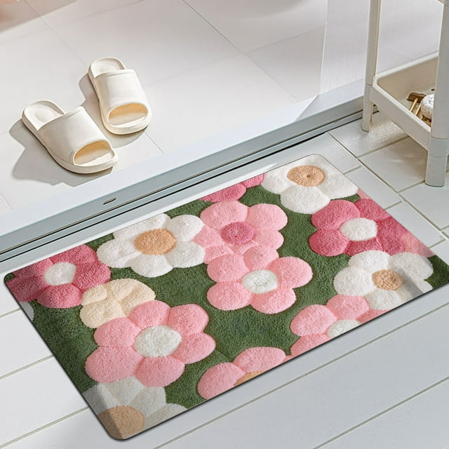 SIfdSeng Get it Fast Floral Velvet Door Mat Luxe Wool Rug for Entryway & Bathroom (Dirt & Durable)
