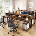 thumbnail image 6 of Two Person Desk with Monitor Stand, 78.74" Long Double Computer Office Desk with Storage Shelves, Large Gaming Desk Study Writing Table Workstation for Home Office (Rustic Brown), 6 of 9