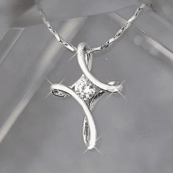 A Stylish Punk Cross Pendant Necklace, Set With Exquisite Zirconia On Copper Plated With 925 Silver Jewelry Gift,【silvery】