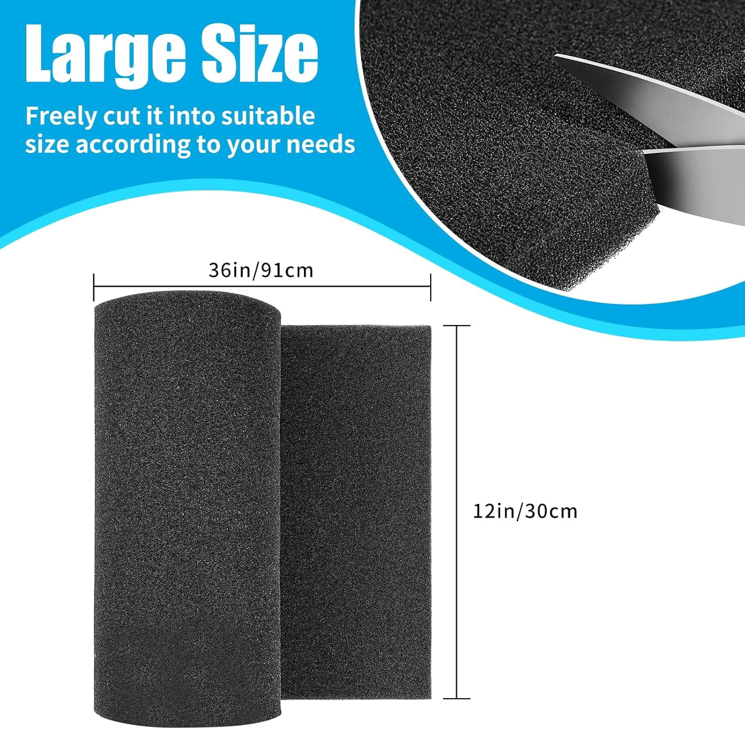 Aquarium Bio Sponge Filter Media Pad 36" x 12" x 1" / 72" x 12" x 1" Open Cell Foam Sheet Cut-to-Fit for Fish Tank Sump (36" x 12" x 1")