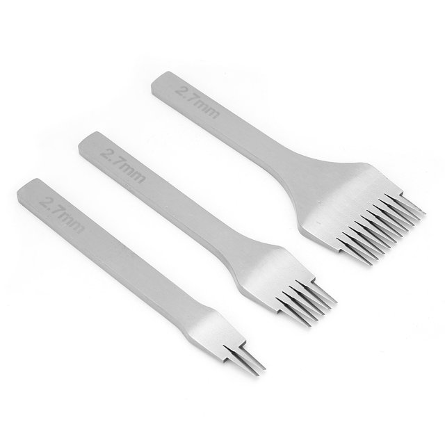 Stitching Chisel Leather Chisel, Leather Craft Kits, Punch Cutter Set, 3Pcs 2.7mm/3.0mm/3.38mm/3.85mm For Wallet Belt