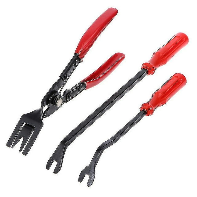 3pcs Steel Car Door Panel Clips Pliers Repair Tool Kit Disassembly Tool Set (light Pliers + 6 Inches Screw Opener