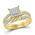 thumbnail image 2 of Solid 10K Yellow Gold His and Hers Trio Three Rings Set Real Natural Diamond Cluster Matching Rings Wedding Band Set 1/4 Carat ( .25 Cttw ) - (L = 7.5, M = 10.5), 2 of 7