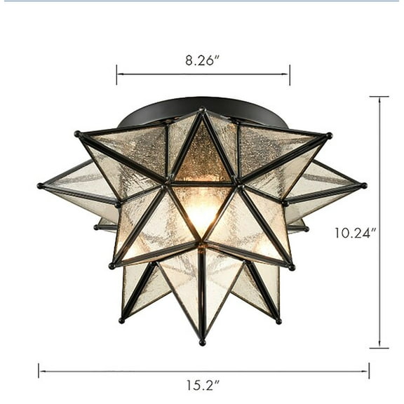 Seeded Glass Moravian Star Flush Mount Ceiling Light, 15-Inch, Black