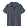 thumbnail image 5 of fheaev Summer Top for Women Button Collared Short Sleeve Loose Fit Lightweight Casual Blouse Navy L, 5 of 6