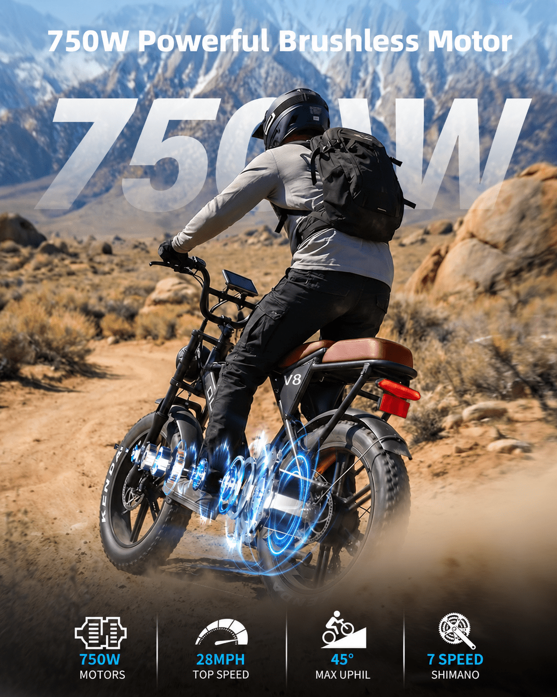 OUXI V8 Electric Bike for Adults, Ebike Moped Style with 750W Peak Motor 48V 15Ah Battery, 20'' Fat Tire E Bike, Dual Disc Brakes Mountain Bike, E-bike UL2849