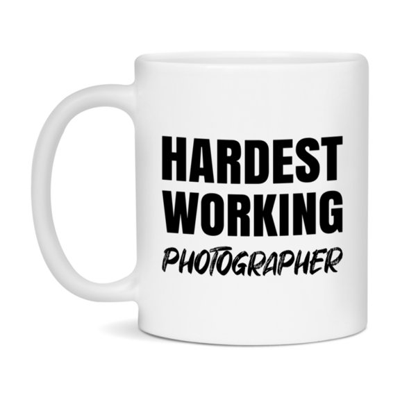 Photographer Superlative Mug, Hardest Working Photographer, 11oz or 15oz Ceramic Coffee Mug, Double-Sided Cup, Gift for Photographer, Coworker Gift, Boss Gift