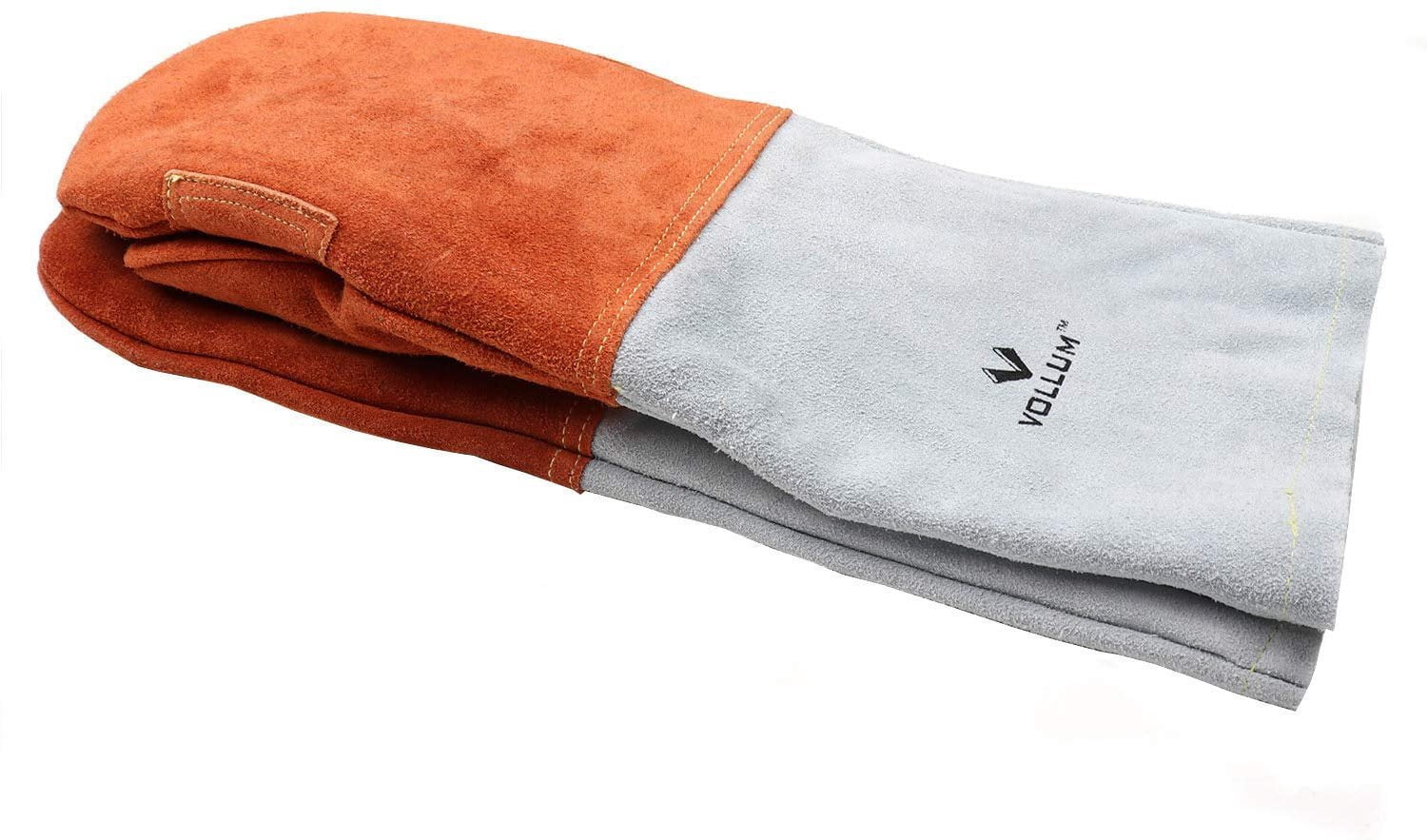 Vollum High-Heat Orange-Top Suede Oven Mitts 1 Pair 16 Inch, Resistant to 572F