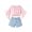 Pink, variant on Toddler Girls Outfit Set Floral Print Flared Sleeve Top & Denim Shorts Set Summer Stylish Wear Cute Children Girls Outfit Sets，2 Piece ，2 -3 Years