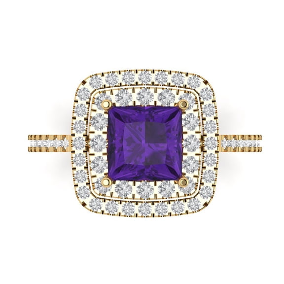 Halo Engagement Ring for Women - 2.07ct Natural Amethyst in 14K Yellow Gold Promise Ring