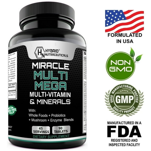 MiracleMulti MEGA One a Day Men's Multivitamin or One a Day Women Multivitamin with Probiotics - Superfood Enzyme Blend for Heart Health, Immune Support (Non-GMO) 45 Servings