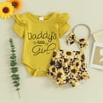thumbnail image 2 of Bagilaanoe 3pcs Newborn Baby Girl Shorts Set Short Sleeve Letter Print Romper Tops + Sunflower Shorts + Headband 3M 6M 9M 12M 18M Infant Casual Summer Clothes, 2 of 8