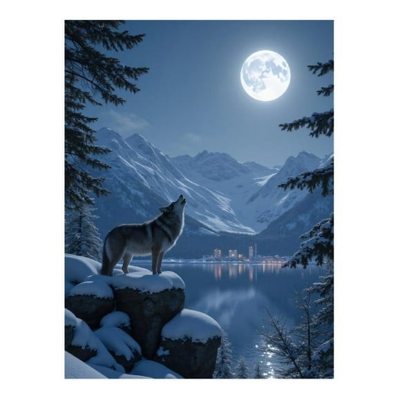 Diamond Art Kit for Adults, Wolf Howling Snowy Mountain Moonlit Diamond Painting for Adults Beginners, DIY Diamond Art Painting Kits, 5D Diamond Painting Crafts for Home Decor 12x16 Frameless