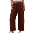 thumbnail image 5 of Women's Corduroy Barrel Pants Mid-Rise Elastic Waist Cord Pants Casual Wide Legs Baggy Pant with Pockets Wine L, 5 of 8