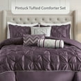 thumbnail image 5 of Regency Heights Queen Comforter Sets, 7-Piece Tufted Pintuk Bed in a Bag Bed Set, Satin Luxury Plum Comforter Bedding Set with Decor Pillow, 5 of 7