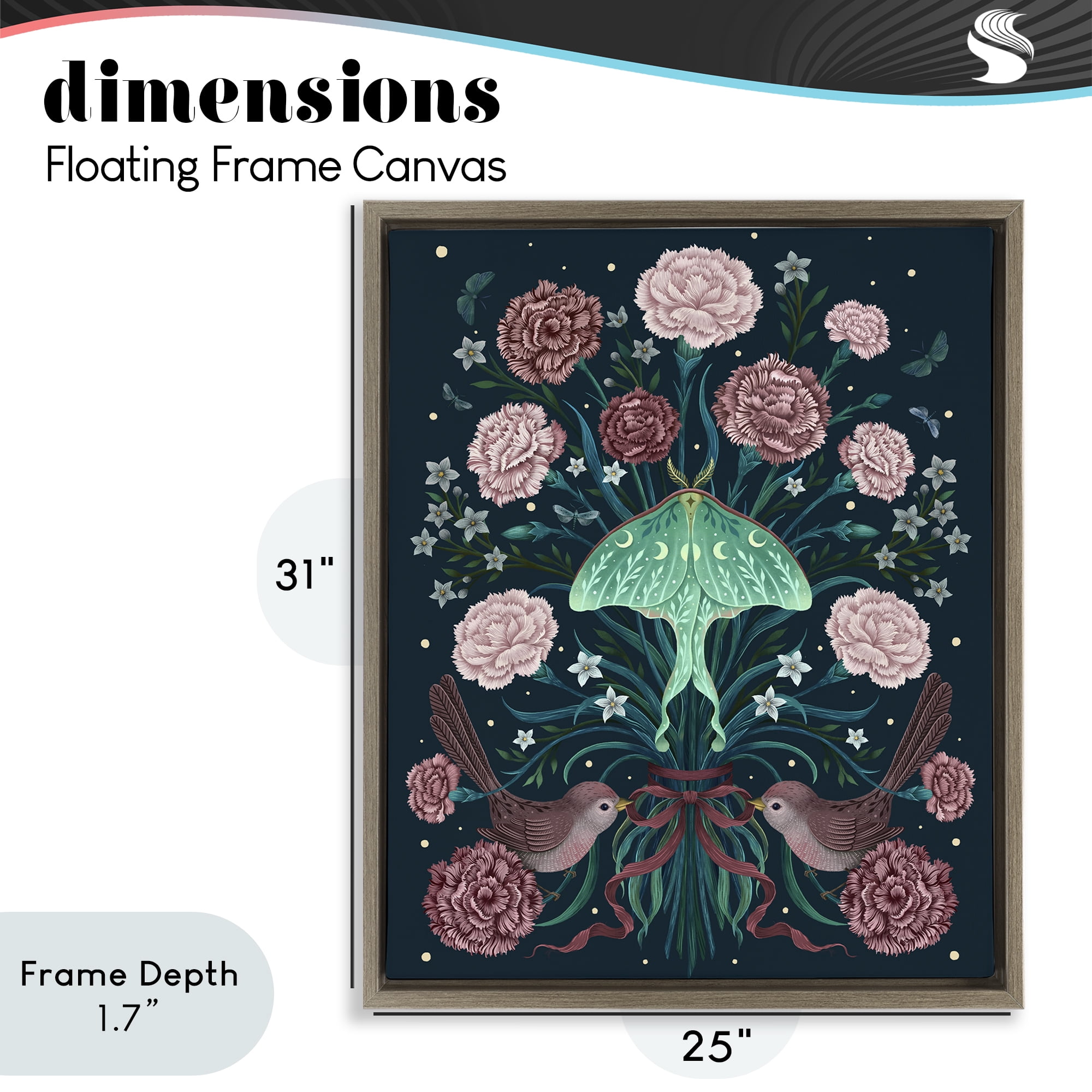 Stupell Industries January Carnations & Moth Brown Framed Floater Canvas Wall Art, design by Episodic Drawings