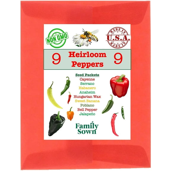 Family Sown Heirloom Sweet & Hot Pepper Plant Seeds, Non-GMO