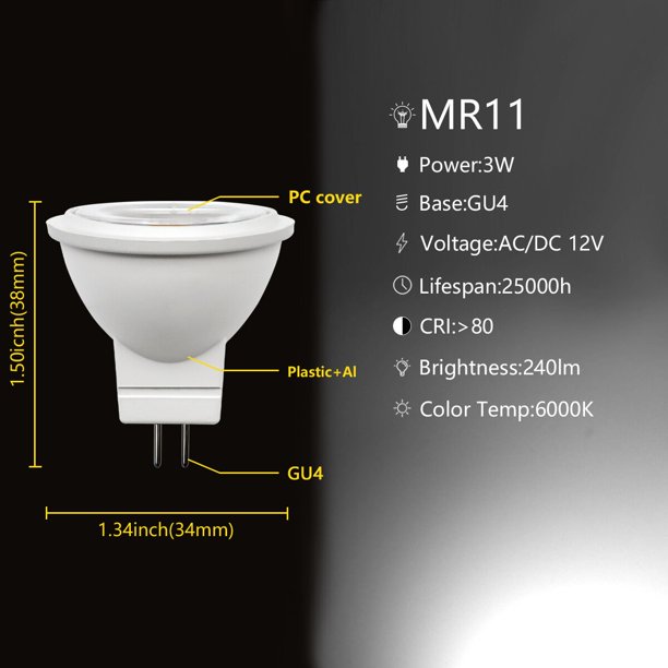 Bombilla Led de ahorro de energía Mr11 GU4, foco Cob de 12V, 3W, 3000k, 4000k, 6000k, luz cálida para decoración del hogar, reemplazo de lámpara halógena, 20 Uds.