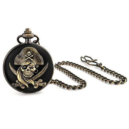 - Antique Style Pirate Skull and Crossbones Mens Pocket Watch