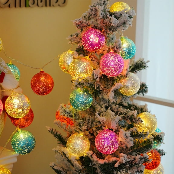 Fwttom 10pcs Christmas Ball Ornaments Colorful String Lights, Christmas Shatterproof Ball with Strings - Christmas Ornaments for Xmas Tree, Holiday, Wedding, Party